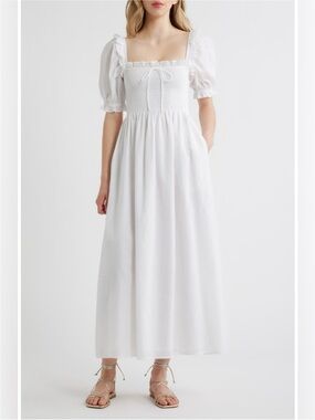 Hill House Home The Scarlett Nap Fit & Flare Midi Dress M white